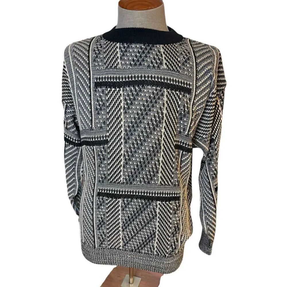 Union Bay Vtg Men’s Geometric Print Sweater Pullover Sz. S Black/White